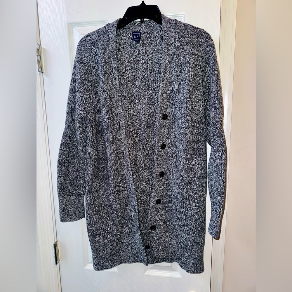 GAP Black White Shaker Stitch Double Pocket Button Down Cardigan Sweater Size M